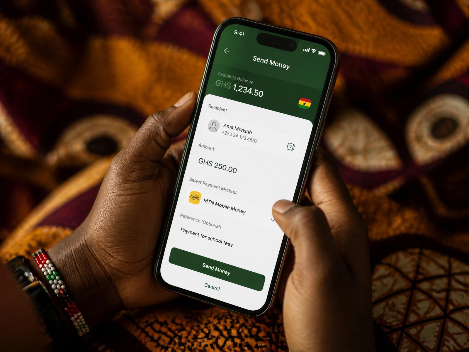 Téléphone affichant un paiement Mobile Money réussi